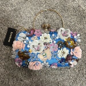 Bebe Blue Floral Embellished Clutch